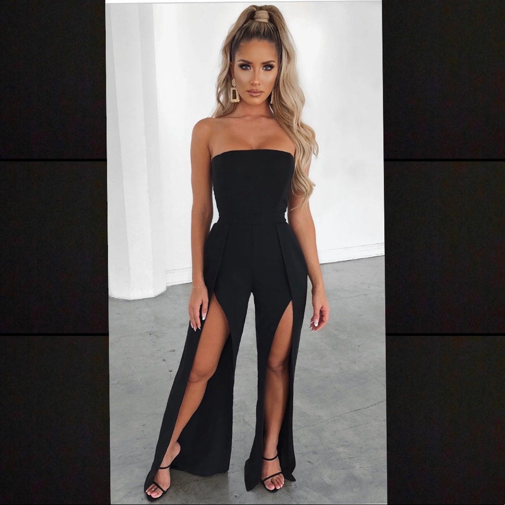 Melanie Black Jumpsuit with Leg Slits